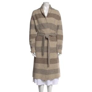 NWT JENNI KAYNE Belted Sweater Coat Oatmeal Stripe